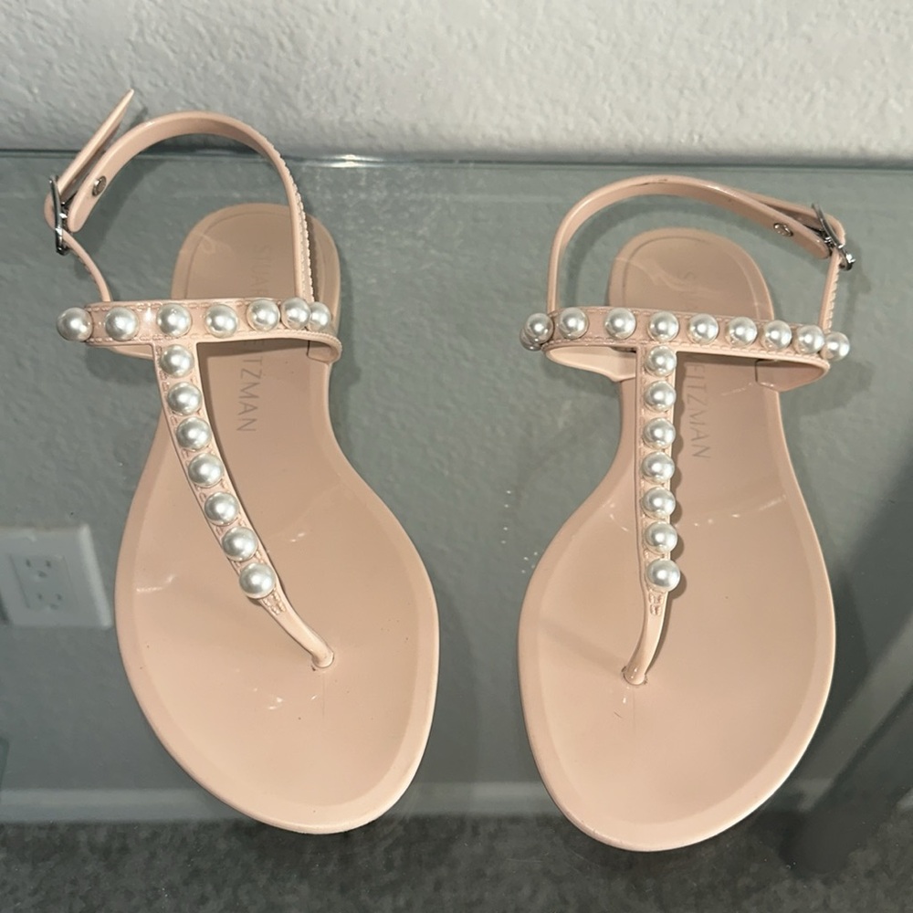 Stuart Weitzman Goldie Embellished Jelly Sandals cream with pearls size 7-used